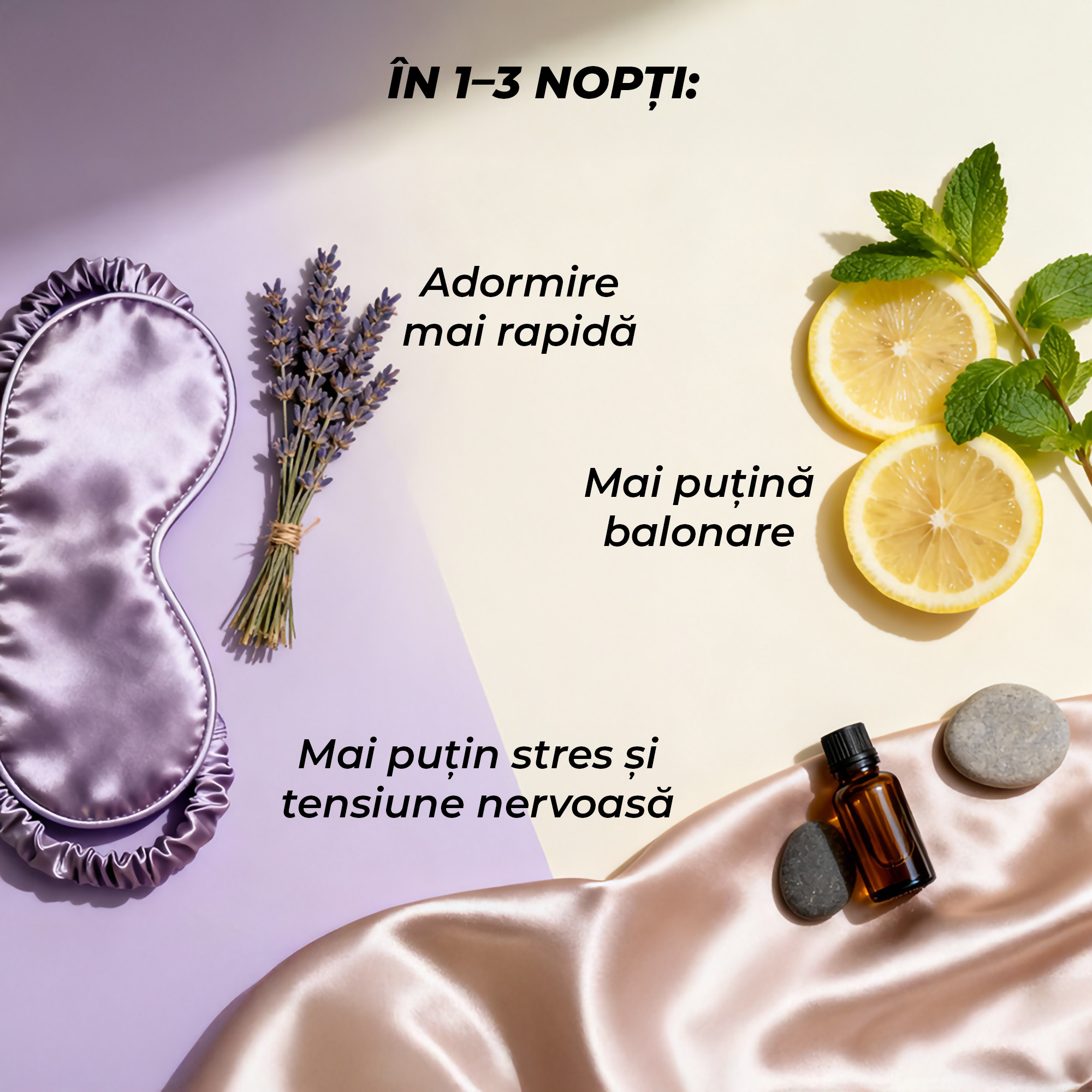 În 1–3 nopți: •⁠ ⁠adormire mai rapidă •⁠ ⁠mai puțin stres și tensiune nervoasă •⁠ ⁠mai puțină balonare